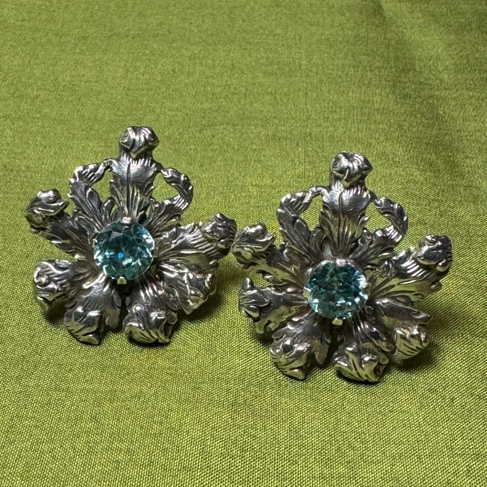 Cini Vintage Italian Sterling Silver and Blue Glass Earrings.